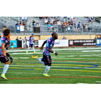 Forward Madison FC forward Don Smart reacts after a goal