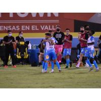 Las Vegas Lights FC celebrates a goal against Tacoma Defiance