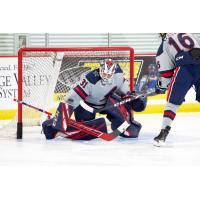 Goaltender Justin Kapelmaster with Robert Morris University