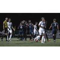 South Georgia Tormenta FC celebrates a goal against Union Omaha