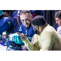 Massachusetts Pirates Head Coach Patrick Pass with linebacker Shawn Loiseau