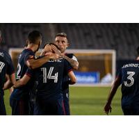 Chicago Fire FC celebrates a goal against the Houston Dynamo