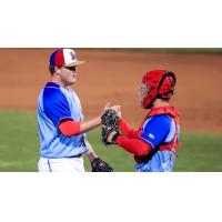 Jersey Shore BlueClaws pitcher Mark Potter and catcher Logan O'Hoppe
