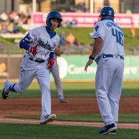 Jeren Kendall rounds third after a three-run bomb for the Tulsa Drillers