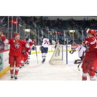 Allen Americans celebrate a goal against the Tulsa Oilers