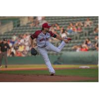 Kansas City Monarchs pitcher Matt Hall delivers one of his six strikeouts Friday night