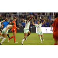 Racing Louisville FC reacts after Jess McDonald's goal against the Houston Dash