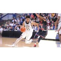 Guard Elijah Mitrou-Long with the Mount St. Mary's Mountaineers