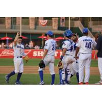 New York Boulders exchange congratulations after playing the Empire State Greys