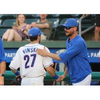 David Vinsky of the New York Boulders is congratulated by Manager TJ Stanton