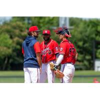 Rome Braves hold a conference on the mound