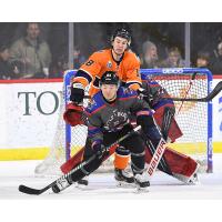 Mike Chen defends Reading's net against the Worcester Railers