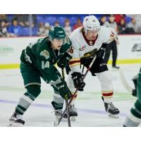 Vancouver Giants right wing Justin Lies (right) vs. the Everett Silvertips