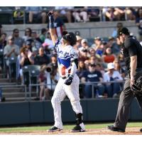 Jesus Bastidas of the Somerset Patriots reacts after his home run