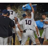 Somerset Patriots celebrate a walk-off win