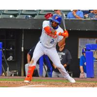 Dominic Smith of the Syracuse Mets at bat