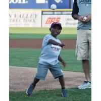 Nathaniel Montaque throws out the first pitch for the Somerset Patriots