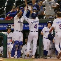 New York Boulders' Tucker Nathans congratulated by Gabriel Garcia