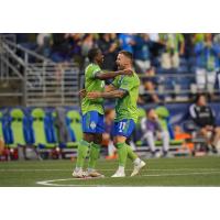 Seattle Sounders FC react after a goal against Houston Dynamo FC