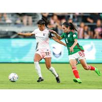 Angel City FC midfielder Stefany Ferrer (left) vs. the Mexican National Team