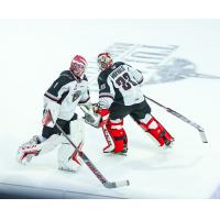 Vancouver Giants' Brett Mirwald and Matthew Hutchison on the ice