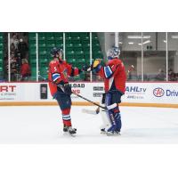 Springfield Thunderbirds' Tyler Tucker congratulates Vadim Zherenko