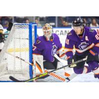 Reading Royals goaltender Nolan Maier and defenseman Mike Chen