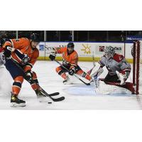 Worcester Railers prepare to shoot against the Adirondack Thunder