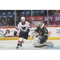 Lehigh Valley Phantoms' Elliot Desnoyers And Hershey Bears' Zach Fucale In Action