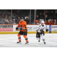 Lehigh Valley Phantoms defenseman Victor Mete (left)