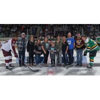 Peterborough Petes' Donovan McCoy and London Knights' Max McCue on Bell Community Heroes Night