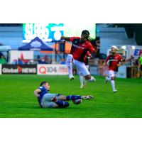 Halifax Wanderers defender Dan Nimick makes a tackle