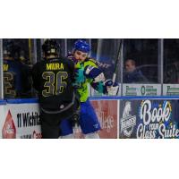 Iowa Heartlanders' Yuki Miura battles the Wichita Thunder