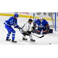 Wichita Thunder's Jeremy Masella and Trevor Gorsuch battle Idaho Steelheads' Zane Franklin