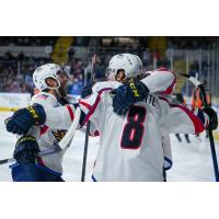 Springfield Thunderbirds celebrate an Adam Gaudette goal