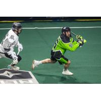 Saskatchewan Rush forward Cameron Wengreniuk vs. the Calgary Roughnecks