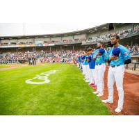 Amarillo Sod Poodles stand for the National Anthem