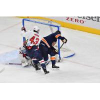 South Carolina Stingrays Spencer Meier battles the Greenville Swamp Rabbits