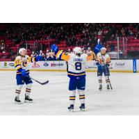 Forward Brandon Lisowsky and the Saskatoon Blades celebrate