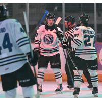 Wenatchee Wild's Rodzers Bukarts and Luka Shcherbyna on game night