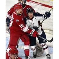 Allen Americans defenseman Eric Williams (left) vs. the Tulsa Oilers