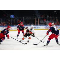 Allen Americans defend against the Kansas City Mavericks