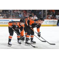 Lehigh Valley Phantoms' Emil Andrae, Brendan Furry, and Rhett Gardner on game night