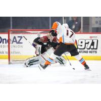 Tucson Roadrunners' Matthew Villalta versus San Diego Gulls' Nathan Gaucher