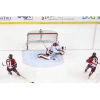 Allen Americans goaltender Mark Sinclair turns aside the Rapid City Rush