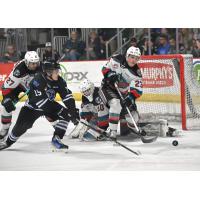 Wenatchee Wild's Briley Wood versus Kelowna Rockets' Ethan Mittelsteadt