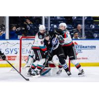 Kelowna Rockets defend against the Wenatchee Wild