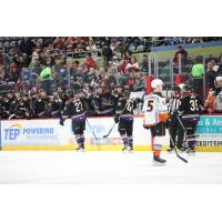 Tucson Roadrunners' bench offers congratulations