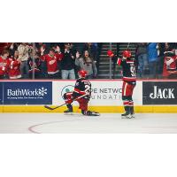 Grand Rapids Griffins celebrate in front of fans