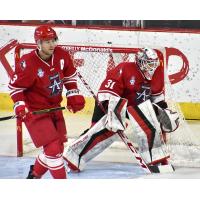 Allen Americans defenseman Ryan Gagnon and goaltender Mark Sinclair